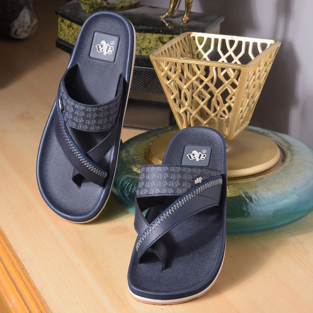 Flip Flops Leather Smoothy A-HA Casual Black Flip Flop For Men ANCO-02 By Liberty