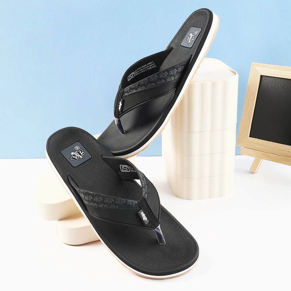 A-HA Casual Black Flip Flops For Men ANCO-03 By Liberty Wide Width Arch Support Flip Flops