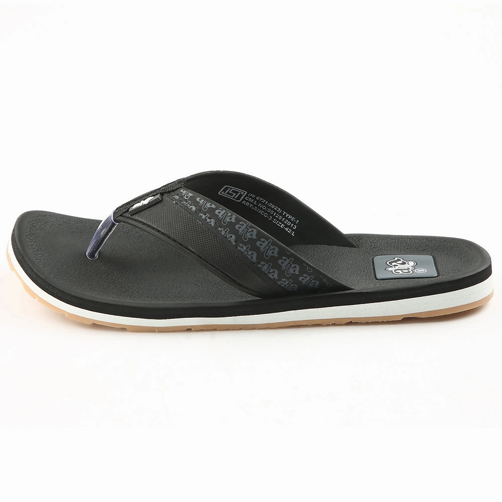 Plastic Flip Flops With Bow A-HA Casual Black Flip Flops For Men ANCO-03 By Liberty