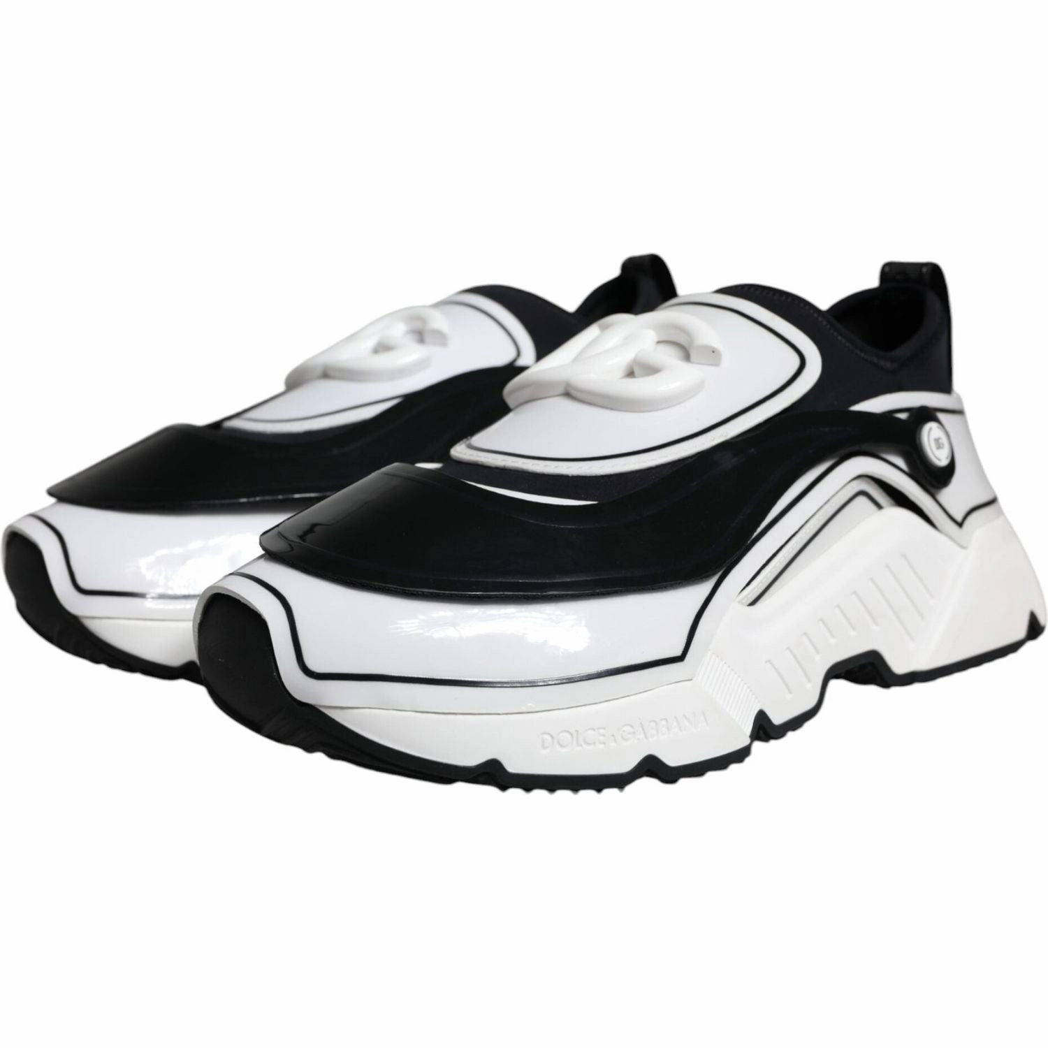 Dolce & Gabbana White Black Logo Plaque Daymaster Sneakers Shoes Flats Sandals