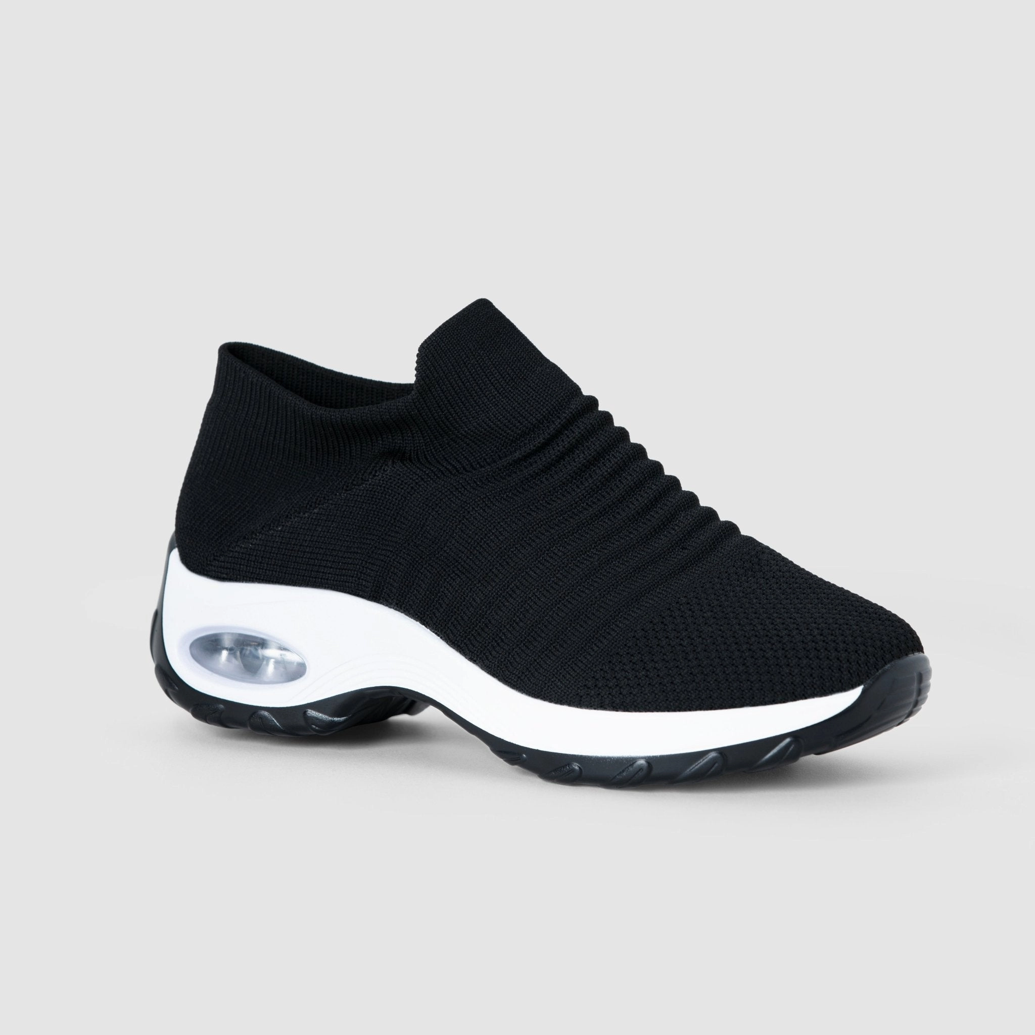 Good Running Shoes For Pronators Breathable No-Tie Stretch Shoes - Black White