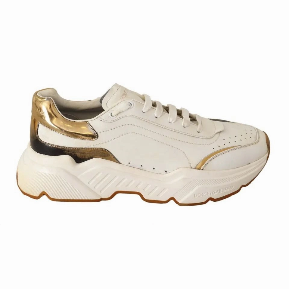 Women's Cruiser Slip-on Shoe Casual Dolce & Gabbana White Gold Leather Sport DAYMASTER Sneakers Shoes