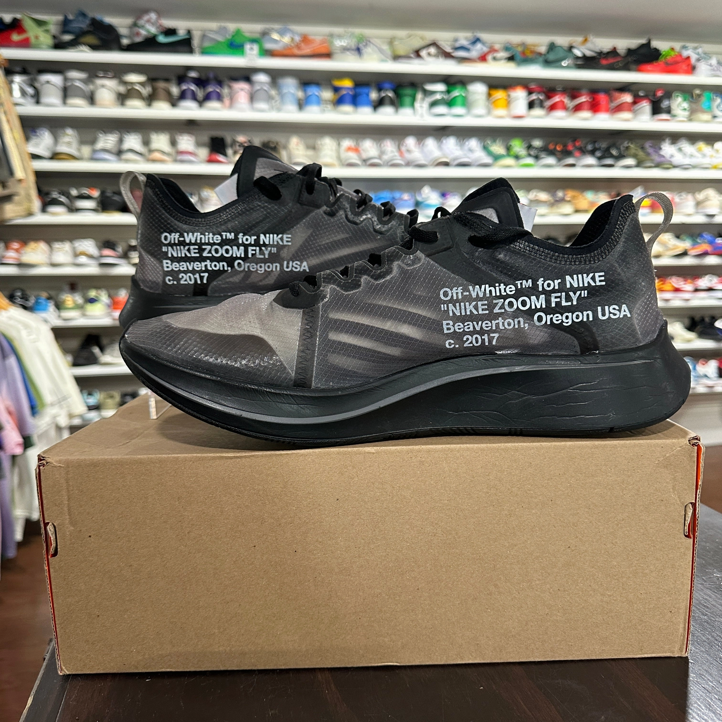 Asics Flat Shoes *USED* Nike Off-White Zoom Fly Black Silver (SIZE 14)