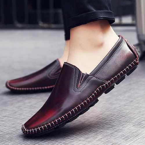 Men Casual Comfy Genuine Leather Slip On Flat Loafers Bottom Shoes
