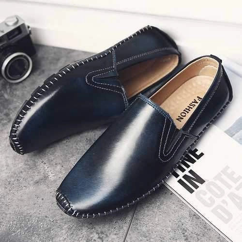 Men Casual Comfy Genuine Leather Slip On Flat Loafers Modern Flat Shoes