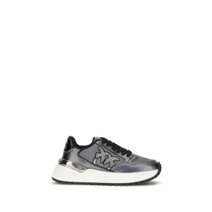 PINKO Gray Fabric Low Top Sneakers Beige Flat Shoes