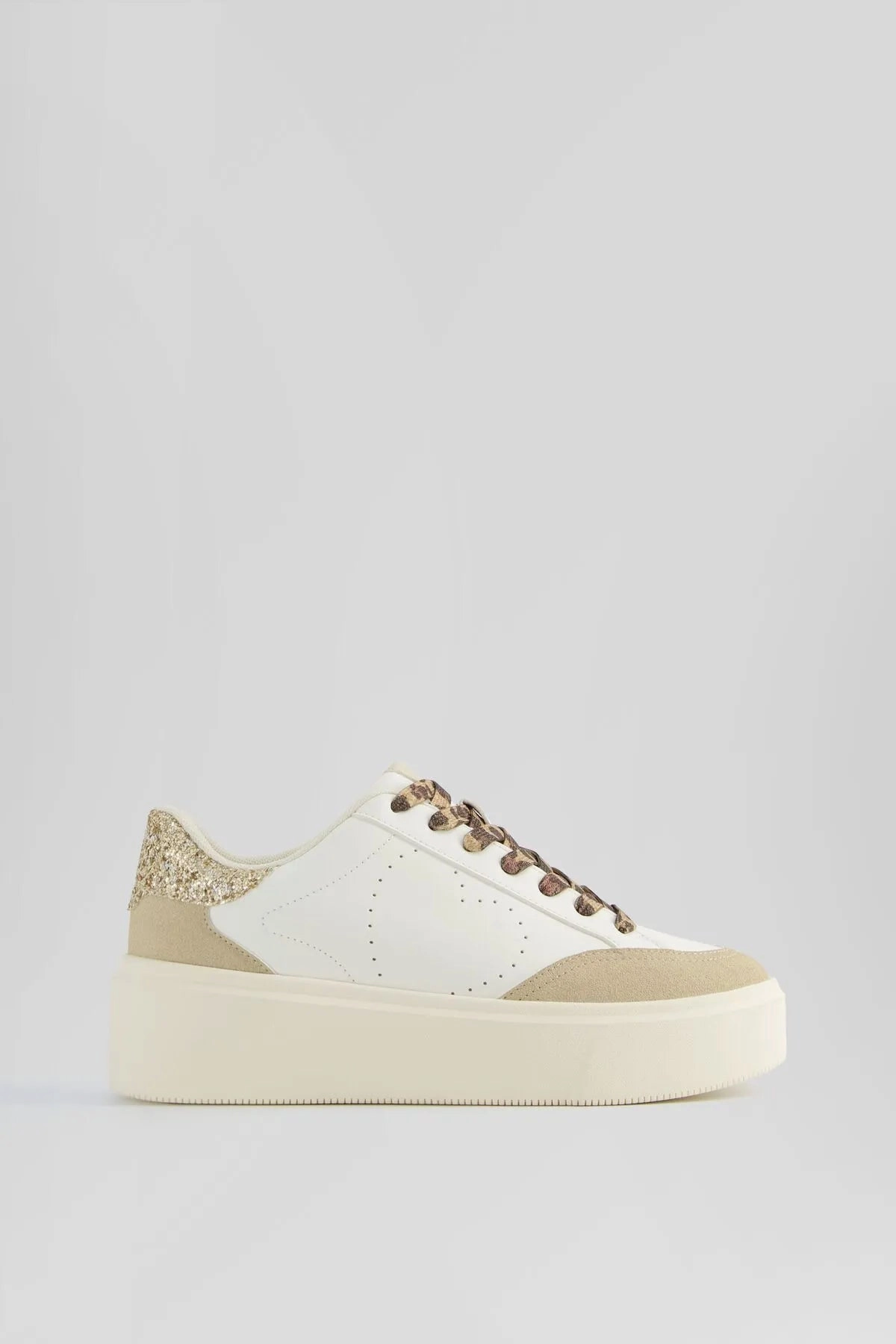 Bershka Women's Patterned And Glitter Detailed Sneakers Canvas Boat Sneakers