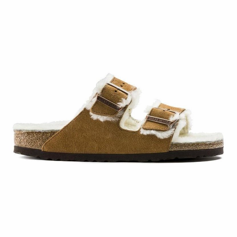 Birkenstock Women's Arizona Shearling Mink Flat Shoes Little Things