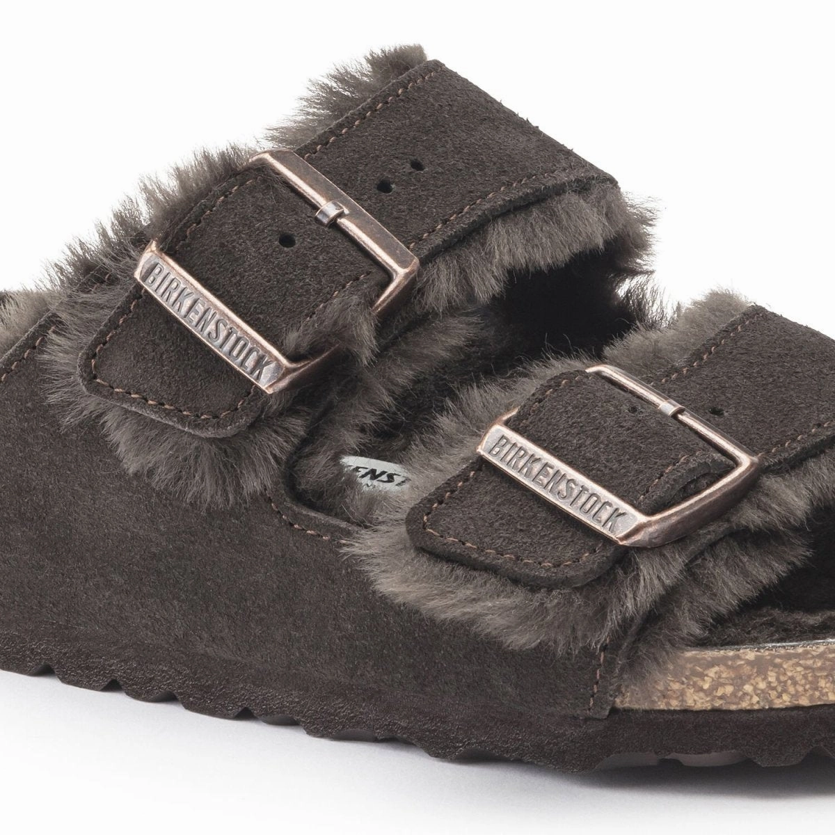 Birkenstock Women's Arizona Shearling Mocha Flat Rhinestone Shoes