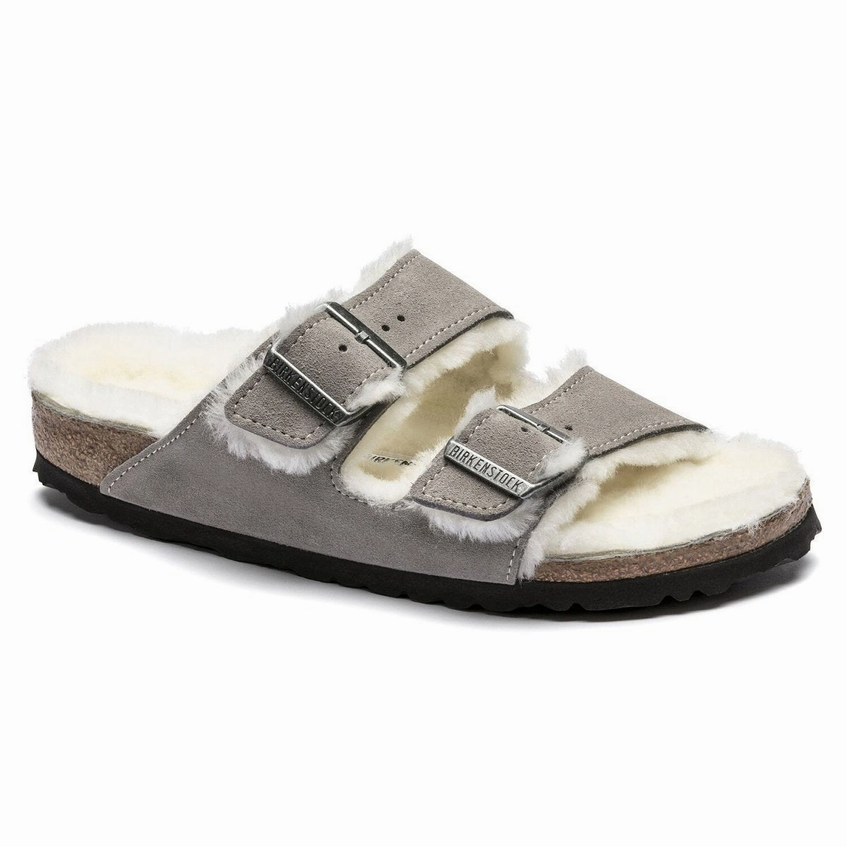 Birkenstock Women's Arizona Shearling Stone Flat Shoes To Wear With Trousers