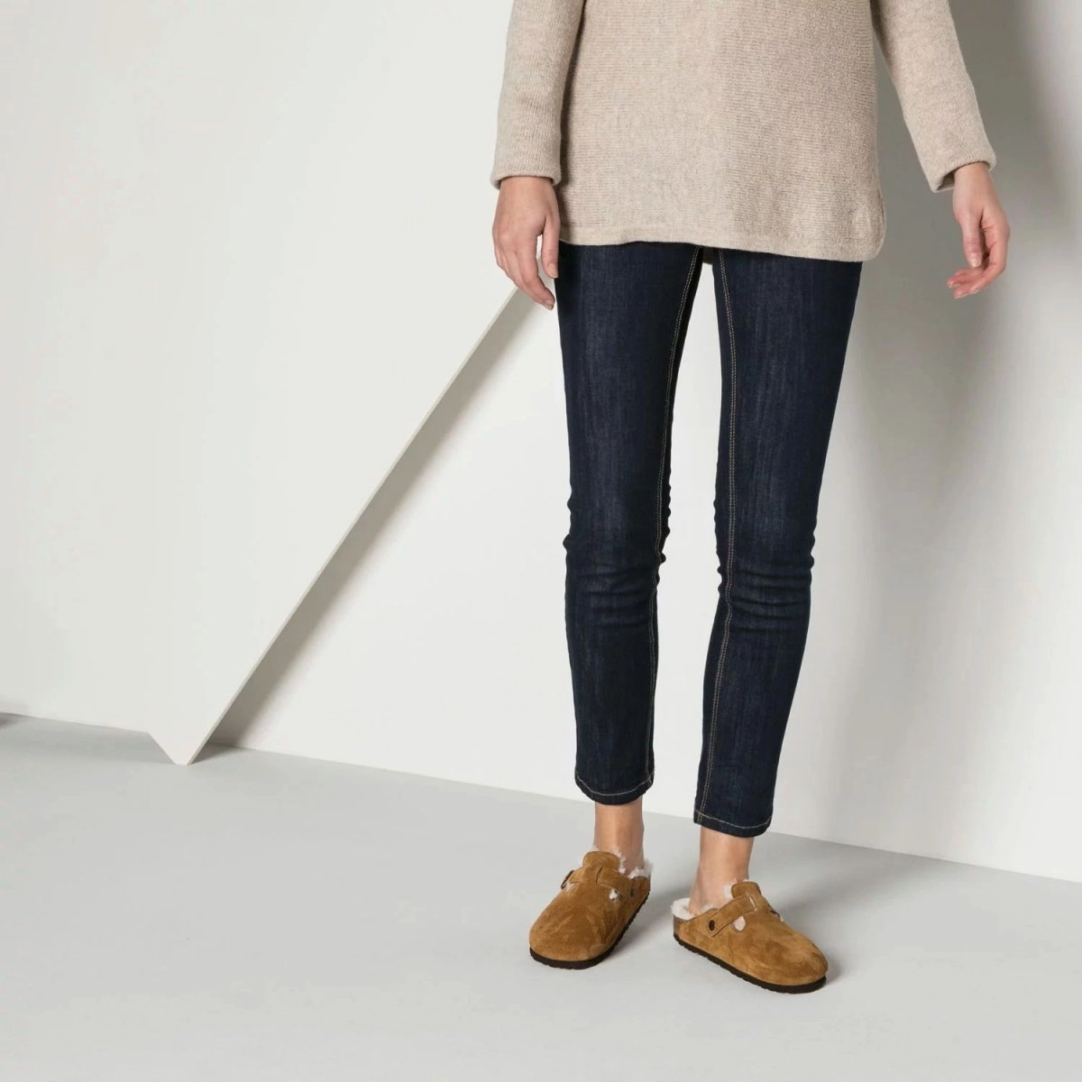 Birkenstock Women's Boston Mink Natural Suede Shearling Dressy Shoes