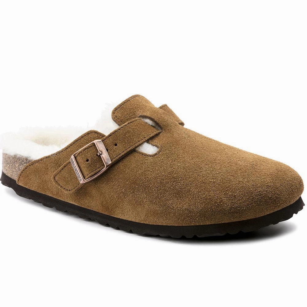 Flat Gravel Shoes Birkenstock Women's Boston Mink Natural Suede Shearling