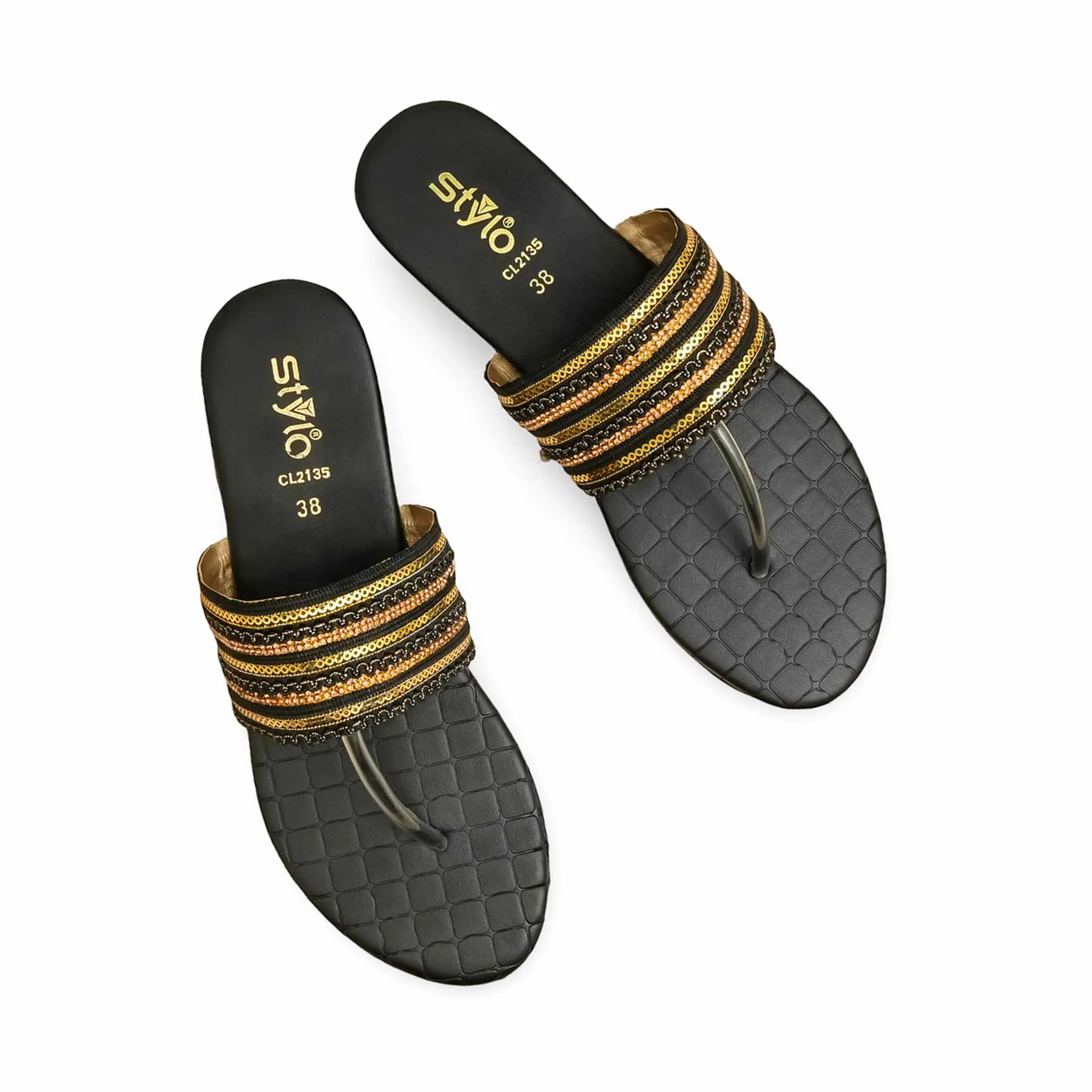 Stylish Flat Shoes Black Casual Chappal CL2135