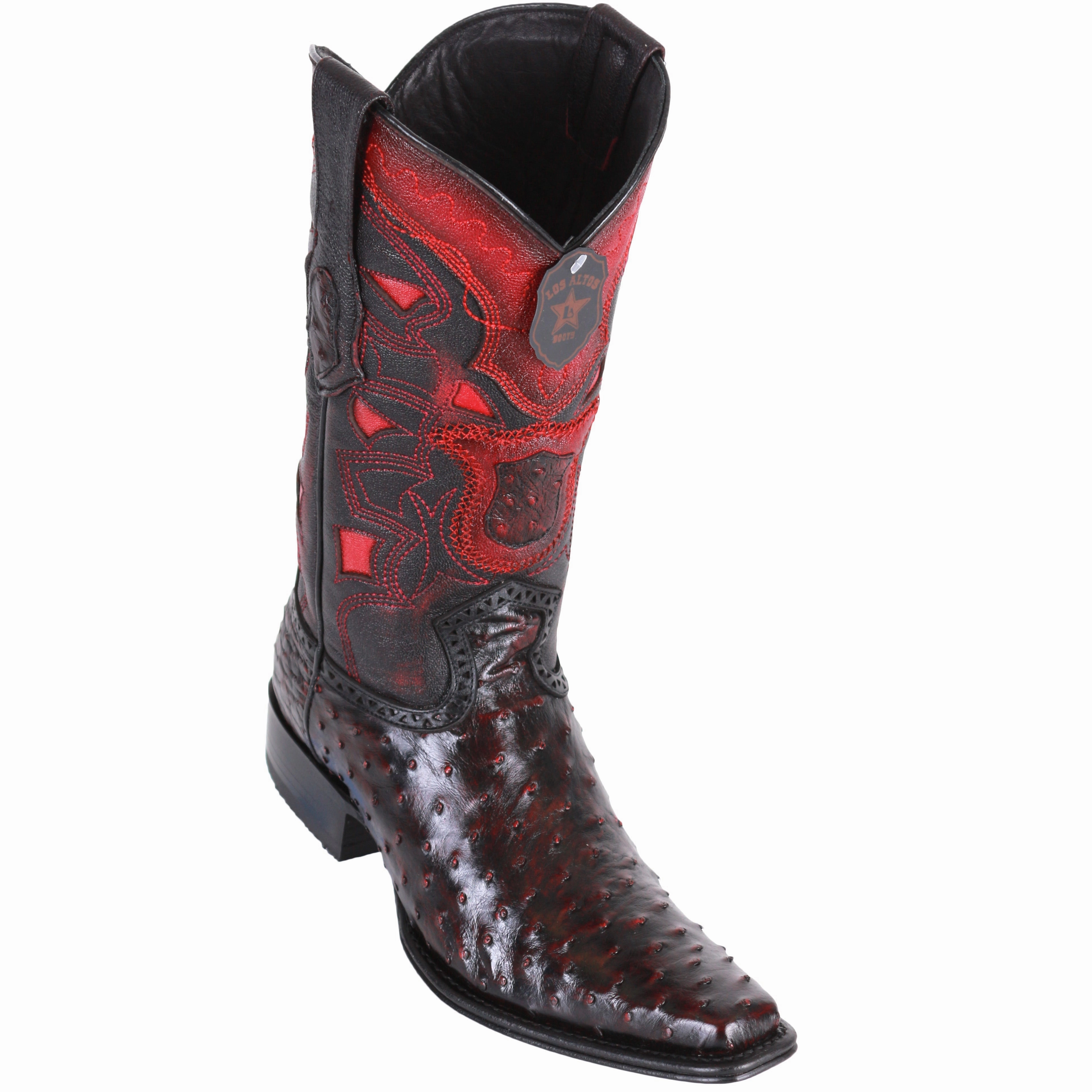Black Cherry Ostrich Boots European Square Toe Rounded Toe Cowboy Boots