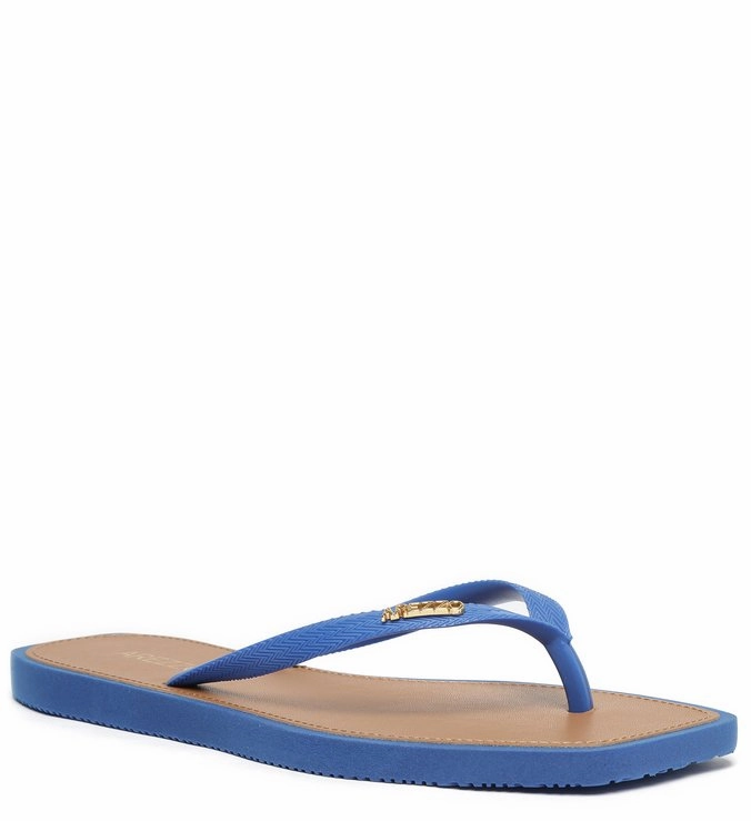 Blue Square Toe Slipper Rose Gold Glitter Flat Shoes