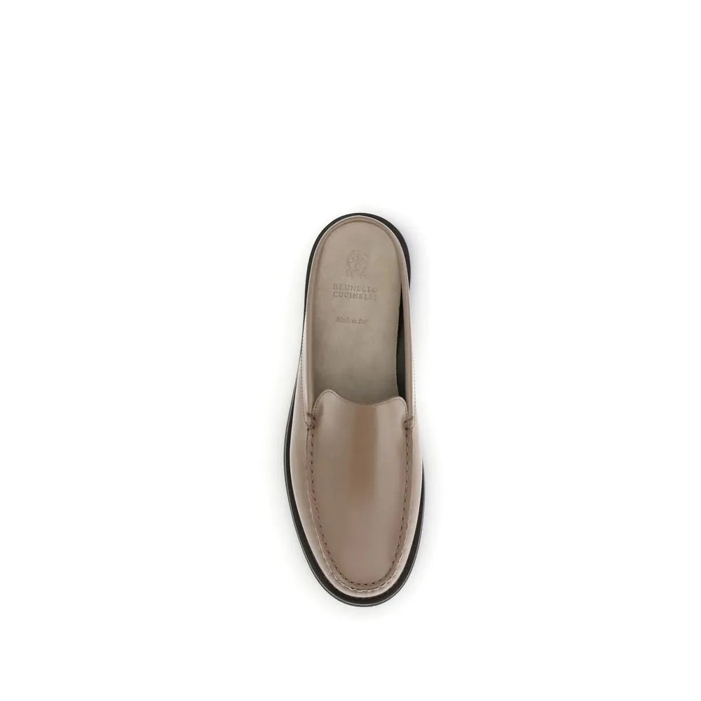 Brunello Cucinelli Beige Calf Leather Bos Taurus Mules Flat Shoes Nyc