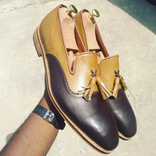 Waterproof Boots For Motorcycle Luxury Leather Loafers-A Statement of Style, Genuine Tone Leather, Tassels Shoes Loafers Shoes, Slippers, Moccasin Shoes, Slipon Unique Design Mens Shoes