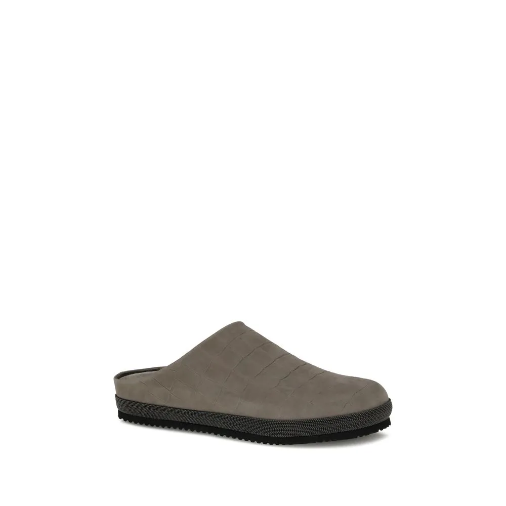Brunello Cucinelli Gray Rubber Mules Simple Flat Shoes