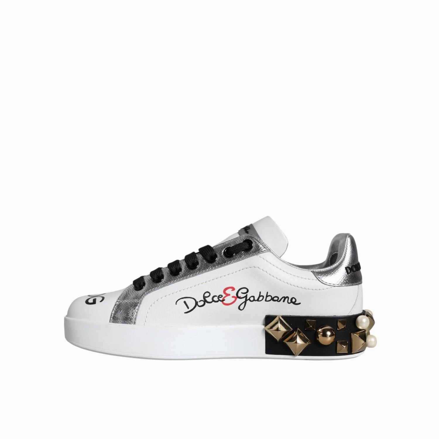 Chris Webber Sneakers Dolce & Gabbana White Leather Floral Studded Sneakers Shoes