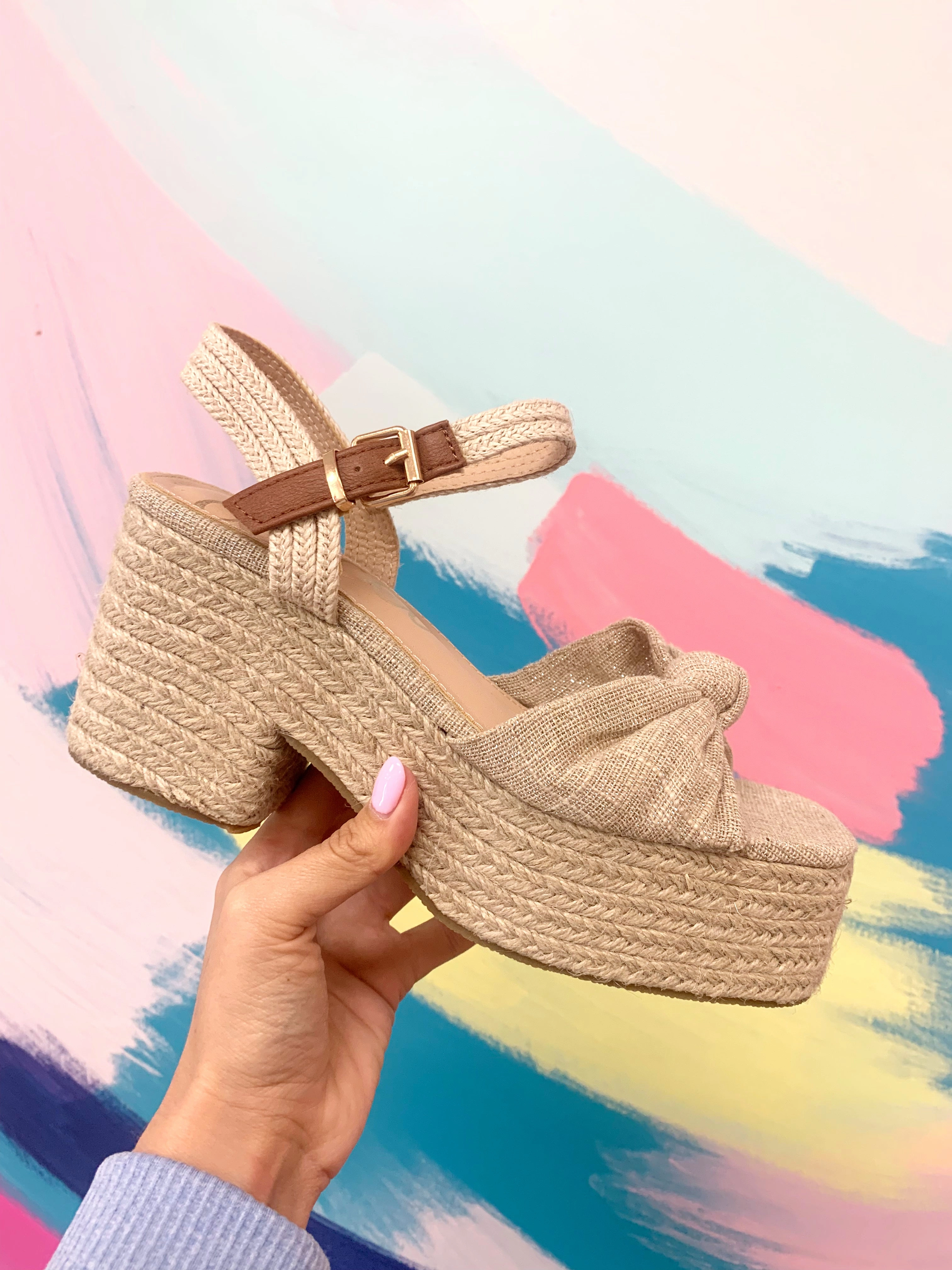 Palmer Linen Knotted Espadrilles Platform Heel Espadrilles Pretty Little Thing