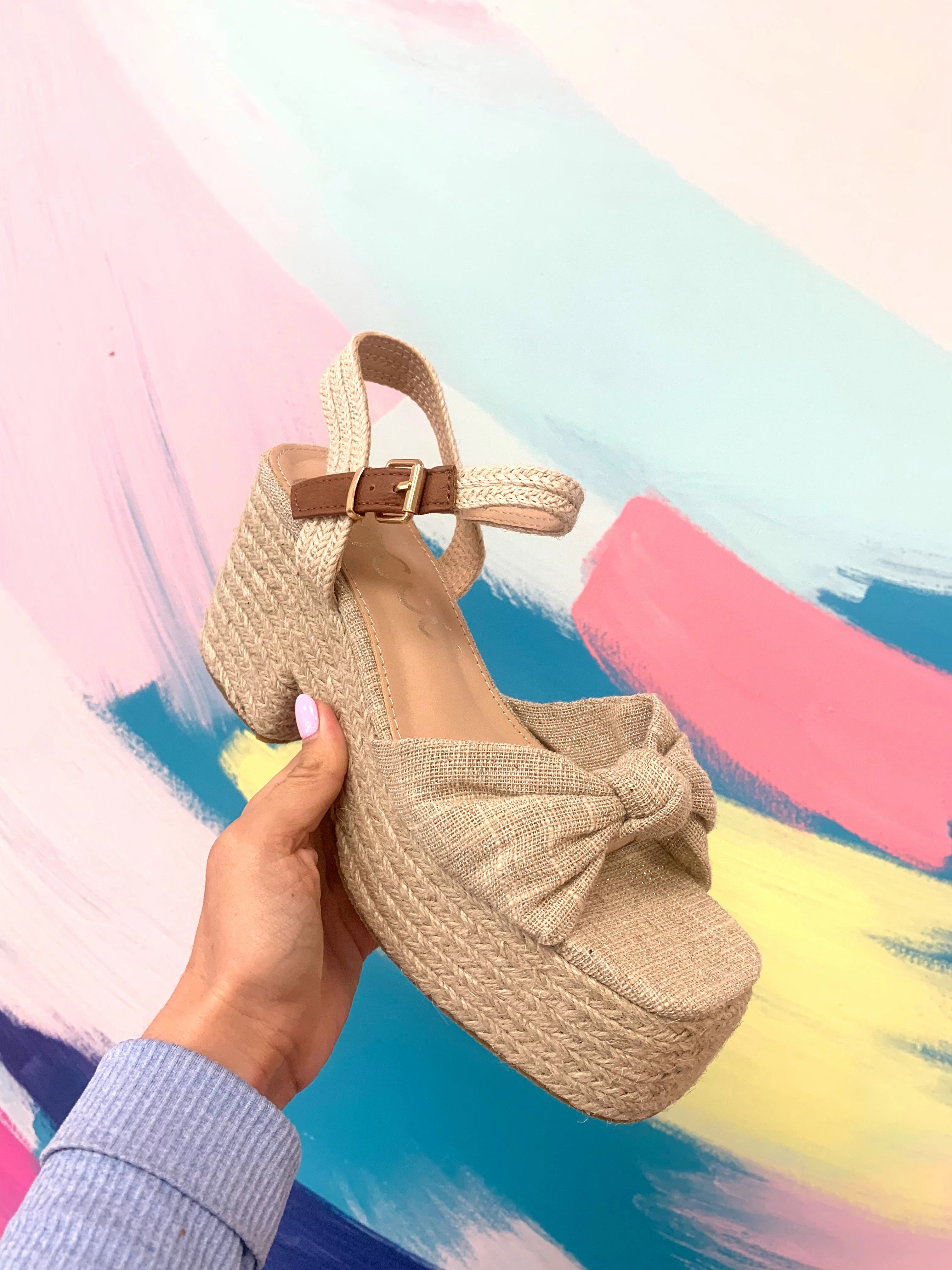 Palmer Linen Knotted Espadrilles Platform Heel Almond Toe Espadrilles