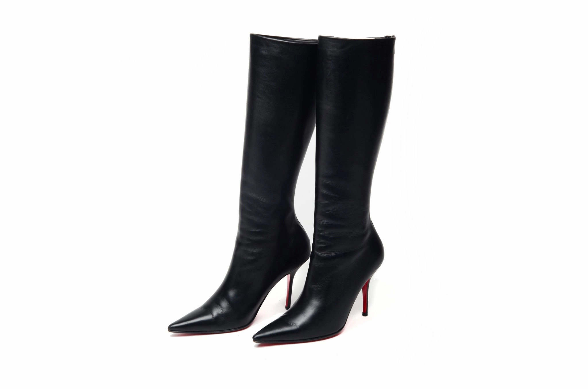 Slip On Hiking Boots Christian Louboutin - Black Pointed Toe Knee High Boots - IT 38 1/2