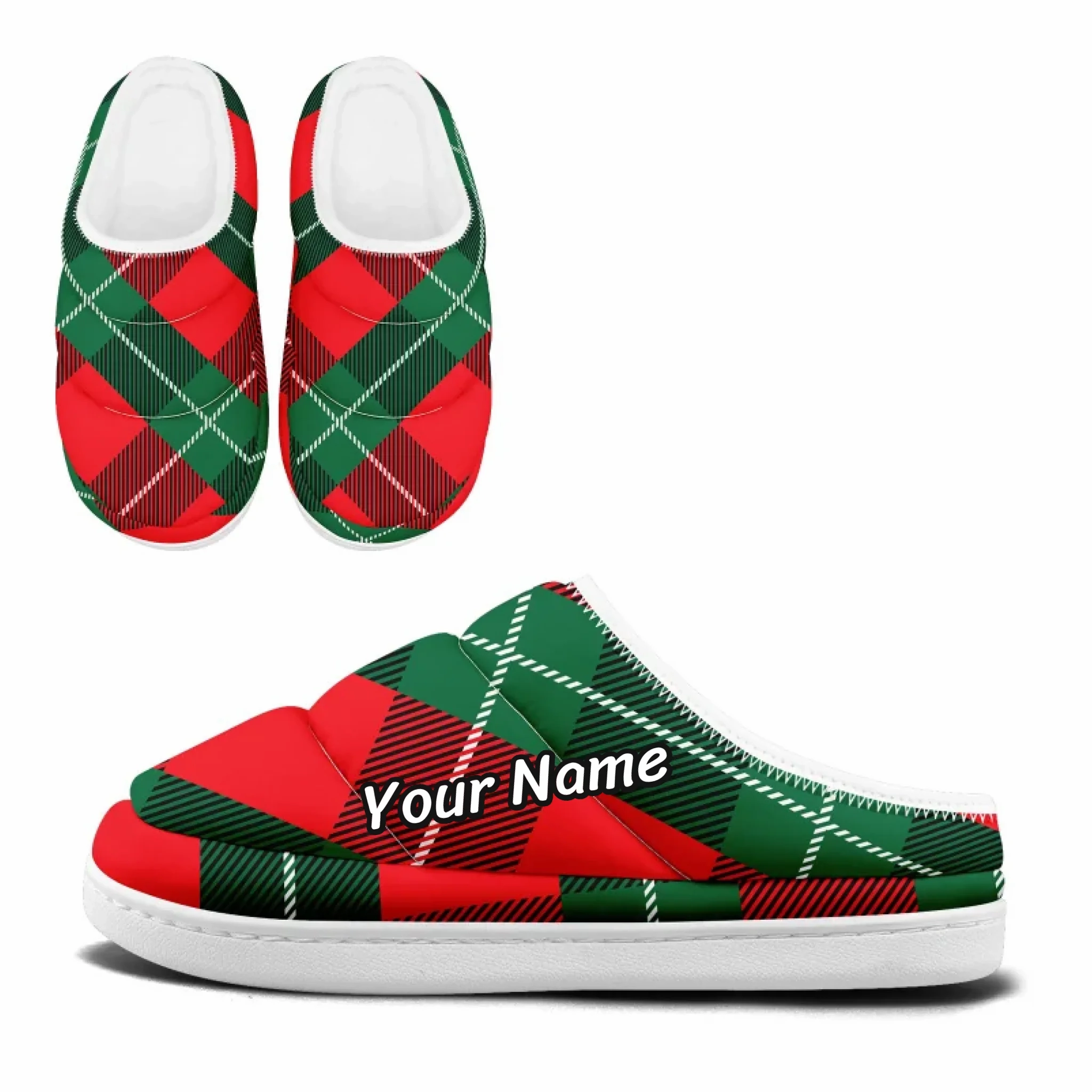 Classic Plaid Padded Slippers, Cozy Quilted Pattern House Shoes FN057-25028164 Pou Slippers