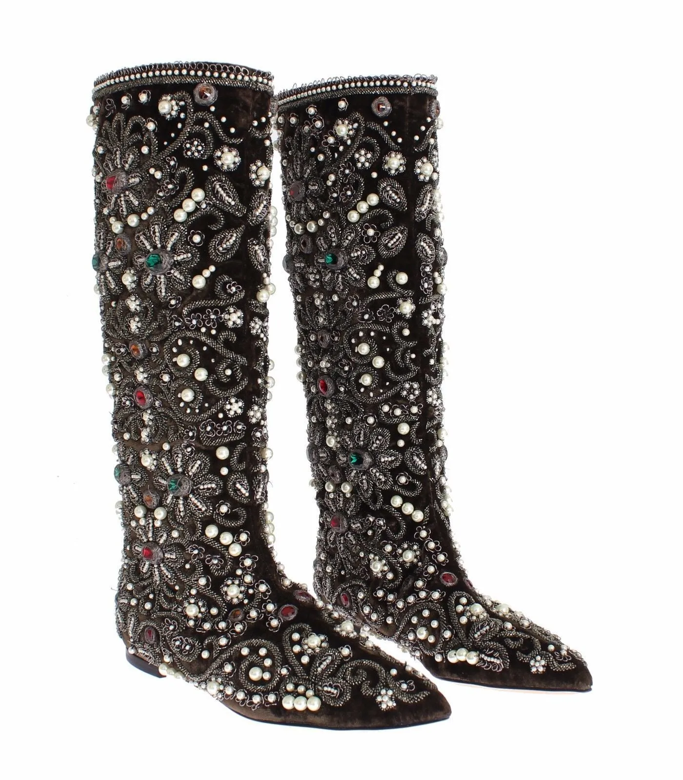 Brown Velvet Silver Baroque Crystal Boots Flats Kohls Shoes