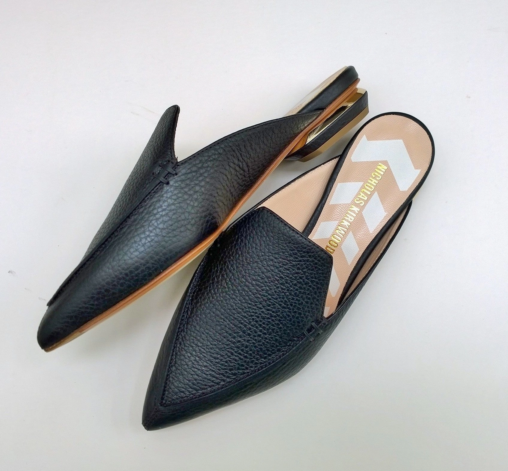 Gold Flat Bridal Shoes Nicholas Kirkwood Beya Black Leather Slipper Slides Flat Shoes