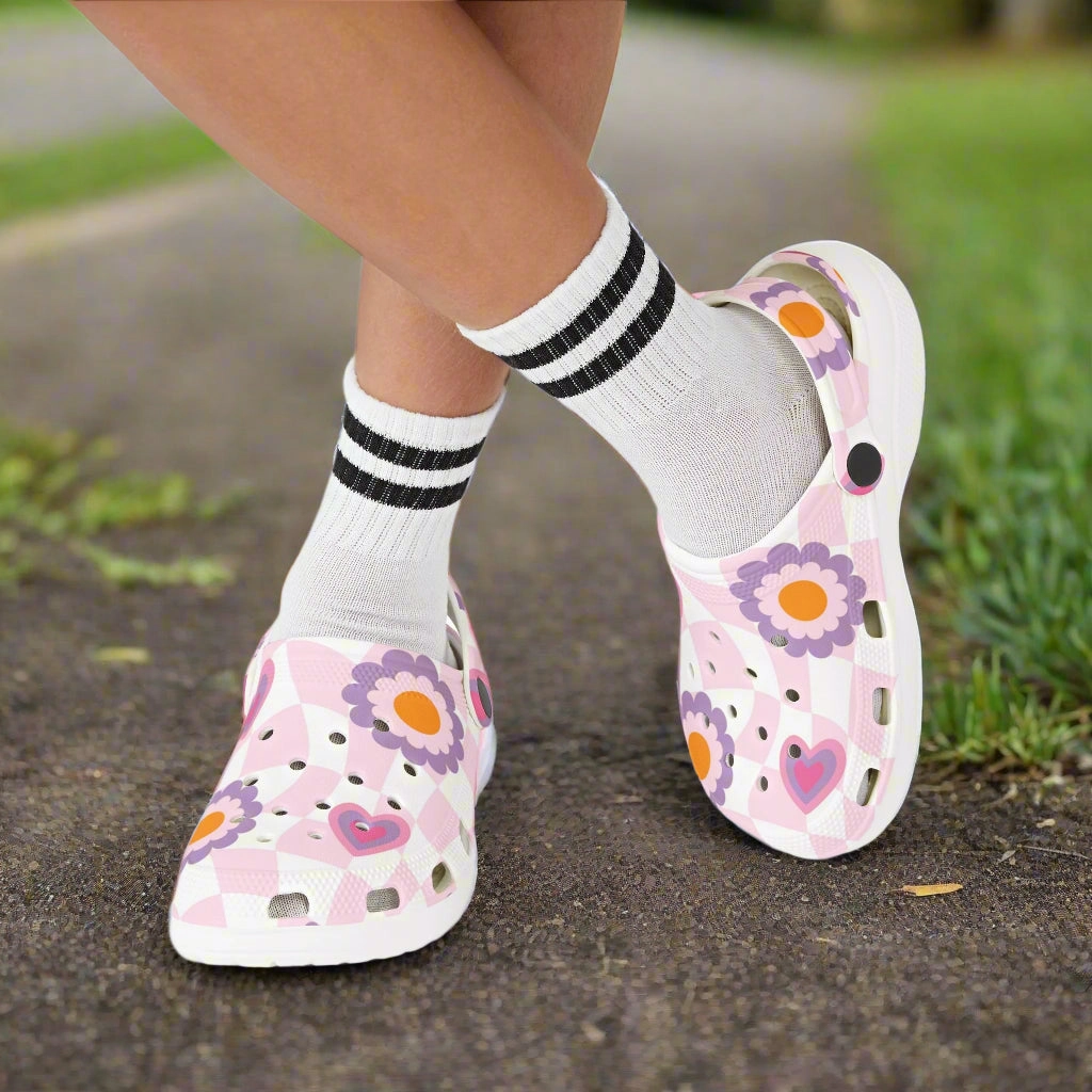 Colorful Kids' EVA Foam Clogs - Floral & Heart Design Skate Shoes For Flat Feet