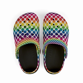 Colorful Kids Clogs - Rainbow Polka Dot Foam Shoes, Fun Playtime Footwear, Comfortable Garden Clogs, Perfect for Summer Adventures, [...] Wide Forefoot Narrow Heel Climbing Shoe