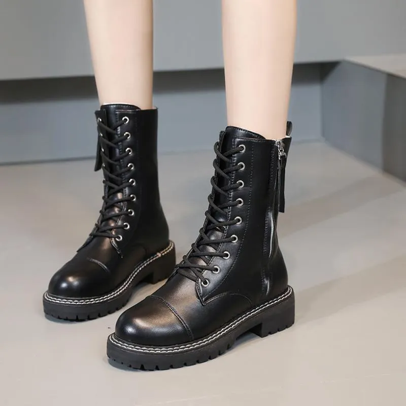 Ana Bade Women's Black Cotton Winter Boots Flat Business Shoes