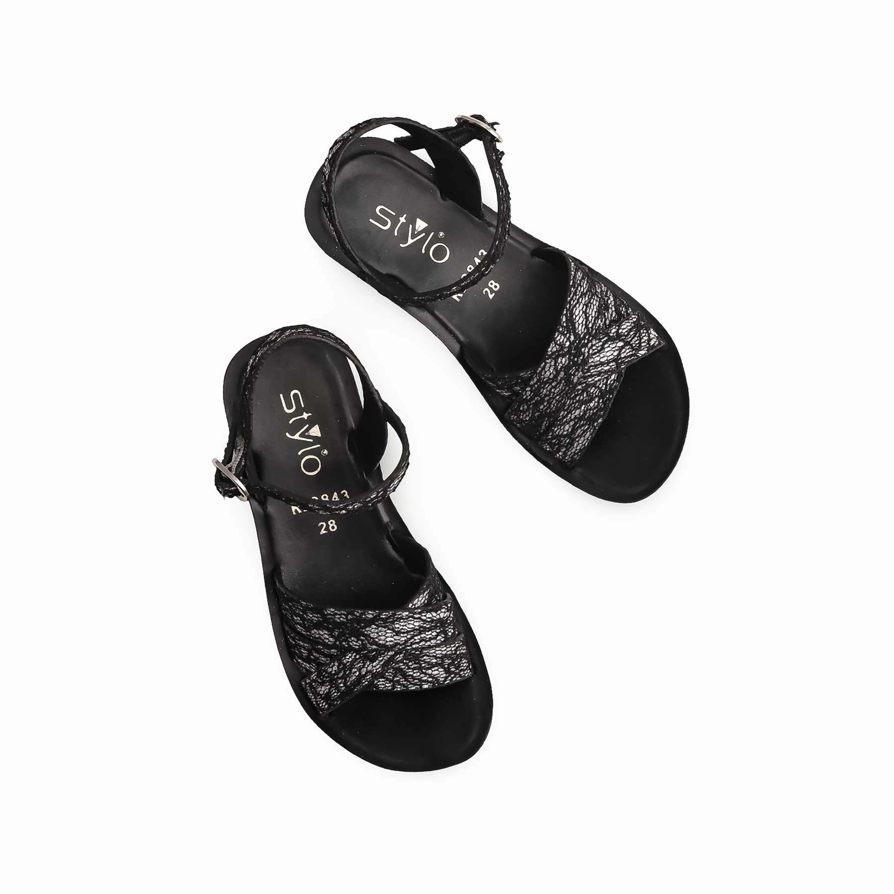 Casual Leather Slip On Shoes Girls Black Casual Sandal KD9843