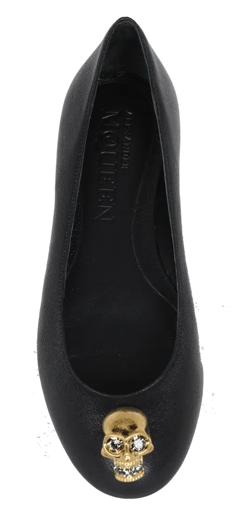 Flat Feet Shoes Store Metal Skull Ballerina, Black