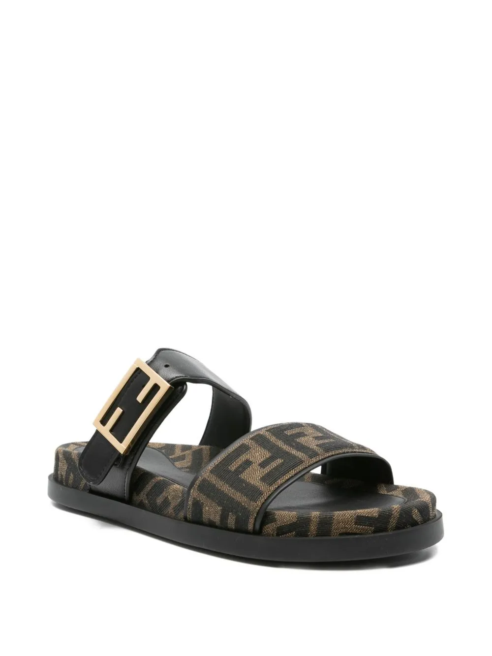 Peep Toe Shoes FENDI Double Strap Leather Sandals for Women - FW25 Collection