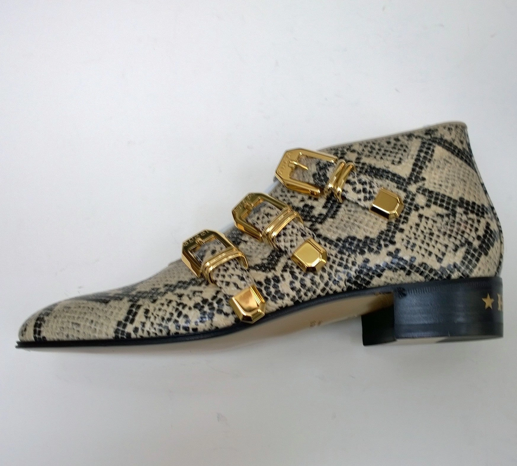 Gucci Python Print Leather Ankle Boots with Gold Logo Buckles Shoes Avana Fur Boots Near Me