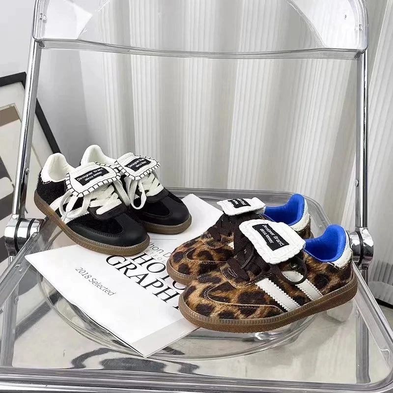 MOF Kids leopard print horse hair silver & black leather sneakers Wide Walking Sneakers