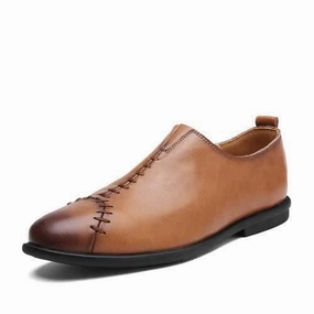 Men Comnfy Genuine Leather Cap Toe Stitching Slip On Flat Best Workout Shoes For Flat Feet