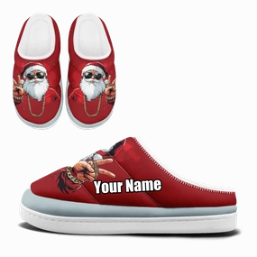 Cool Hip Hop Santa Christmas Plush Slippers, Funny Festive Peace Sign Cozy House Shoes FN057-25027148 Free Knitting Patterns For Slippers