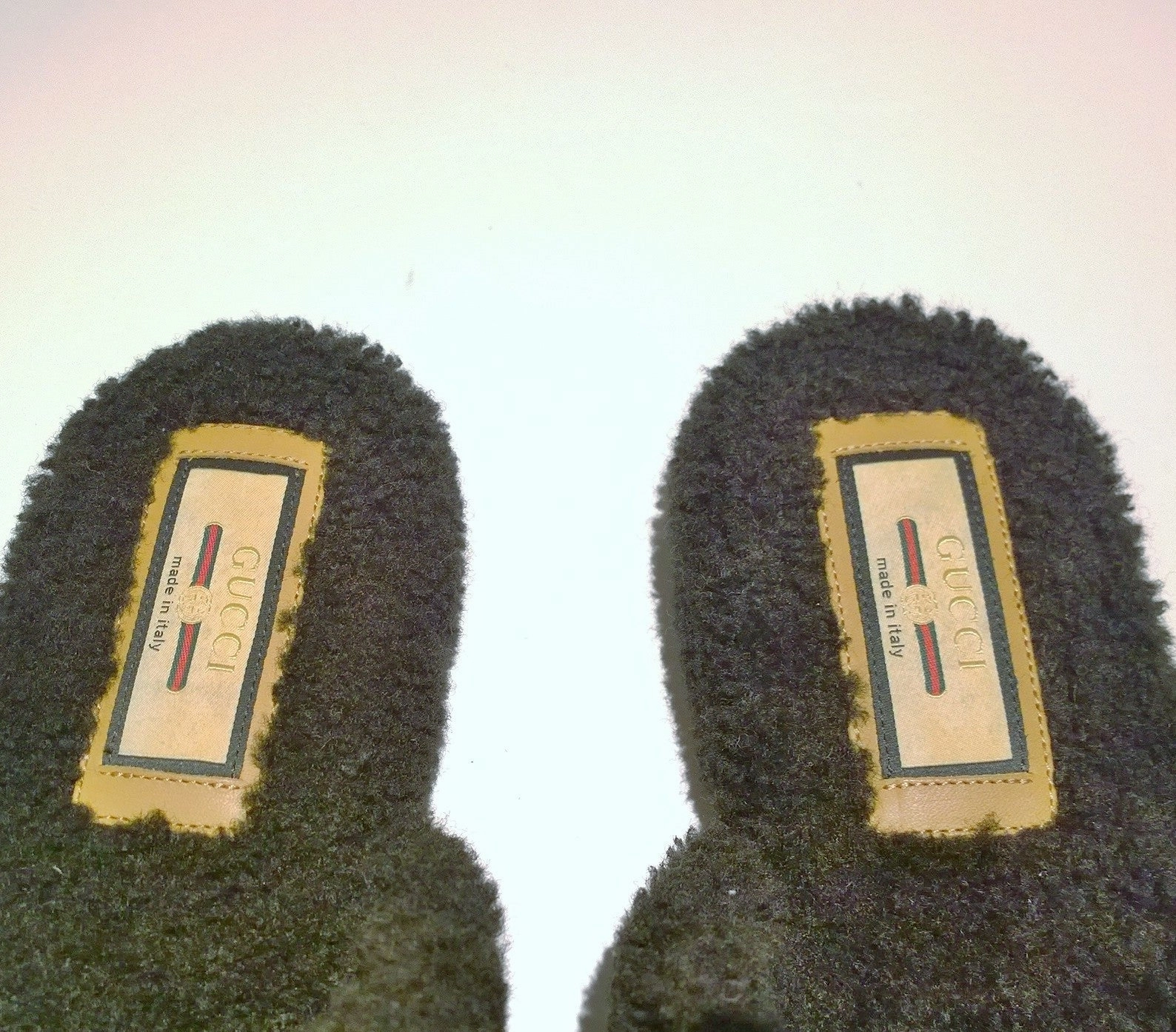 Angry Birds Slippers Gucci Eileen Interlocking G Shearling Slides in Black Flats GG