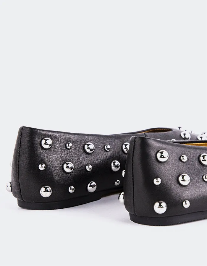 Struga Black Leather Satin Shoes Flats