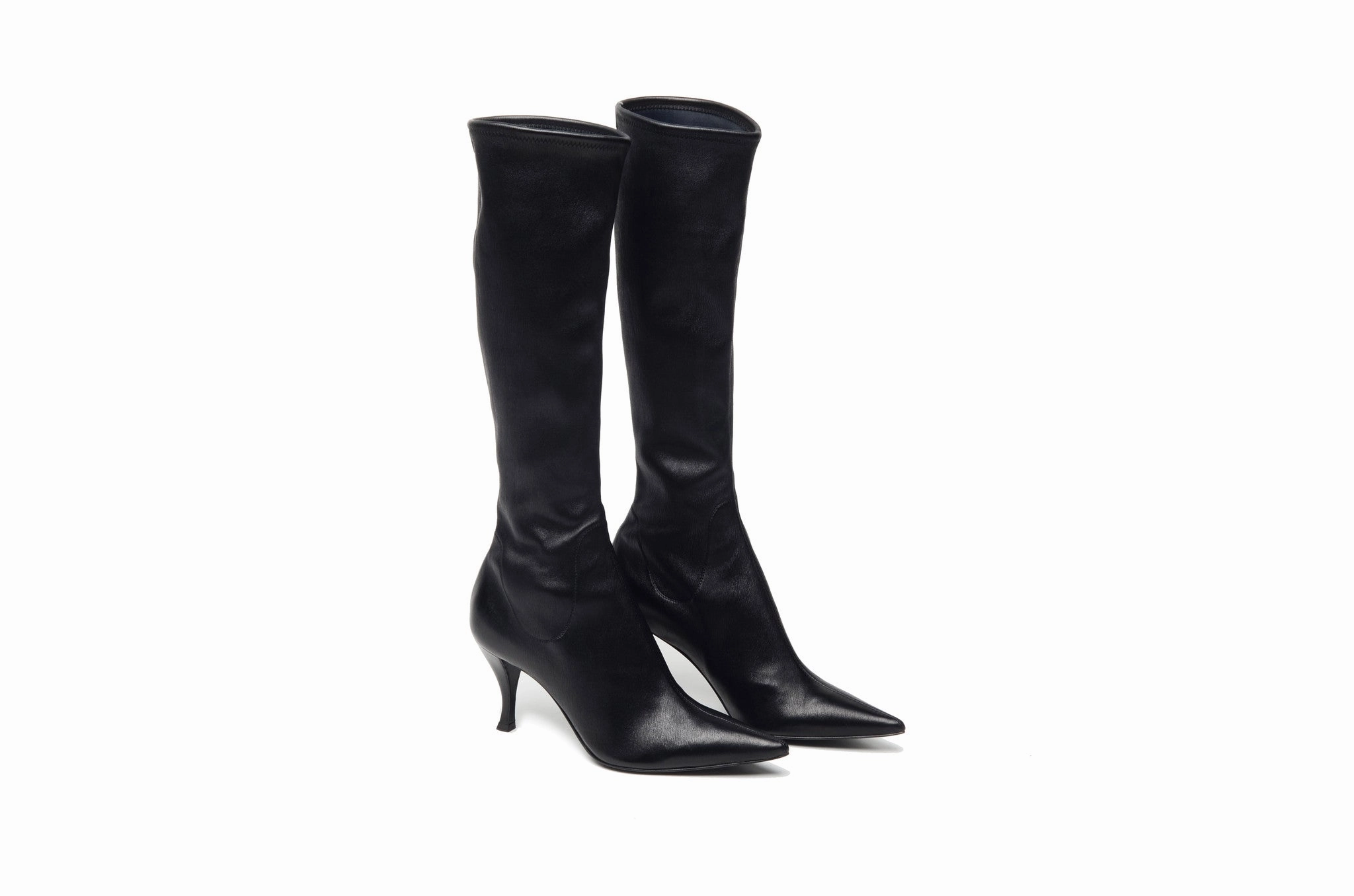 Sergio Rossi - Black Leather Pointed Toe Knee High Boots - IT 38 Silver Western Boots