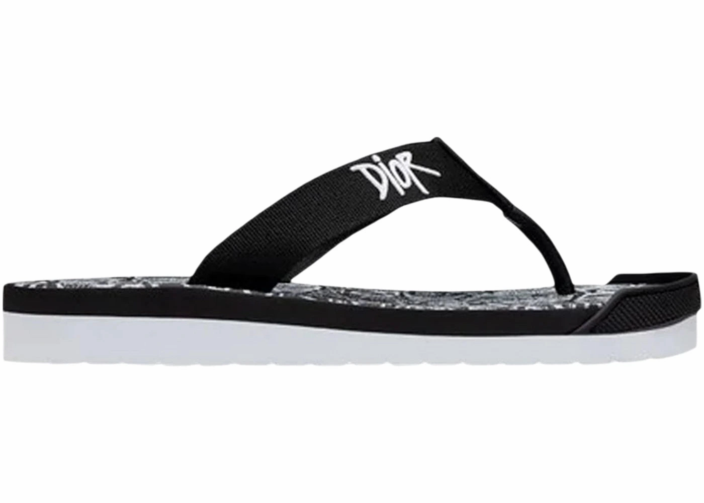 Dior And Shawn Embroidery Flip Flops White Black Flip Flops With Interchangeable Velcro Straps
