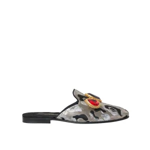 Shoes Made For Flat Feet Dolce & Gabbana Gray Jacquard Crystal Mule Flat Sandals Shoes