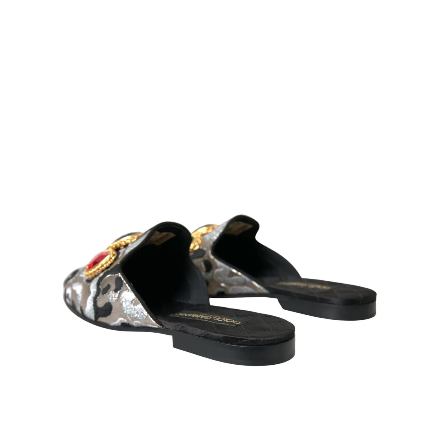 Sling Back Flat Shoes Dolce & Gabbana Gray Jacquard Crystal Mule Flat Sandals Shoes