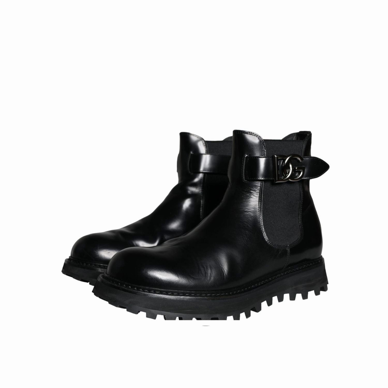 Dolce & Gabbana Black Belted DG Logo Men Chelsea Boots Shoes Cowboy Boots In Store