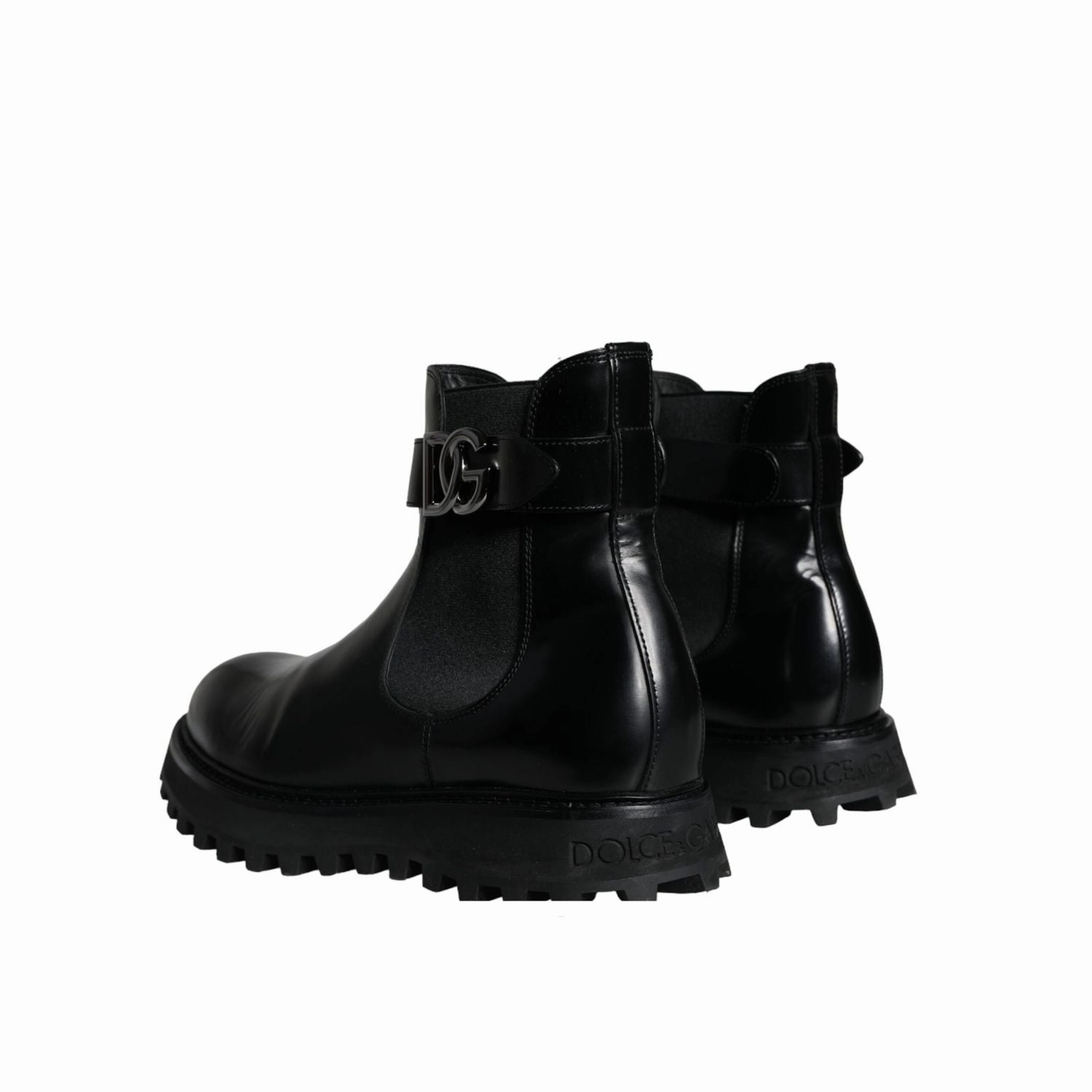 Leather Boots With Zipper Dolce & Gabbana Black Belted DG Logo Men Chelsea Boots Shoes