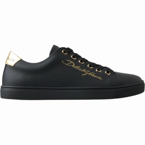 Sneakers For Supination Dolce & Gabbana Black Gold Leather Classic Sneakers Shoes