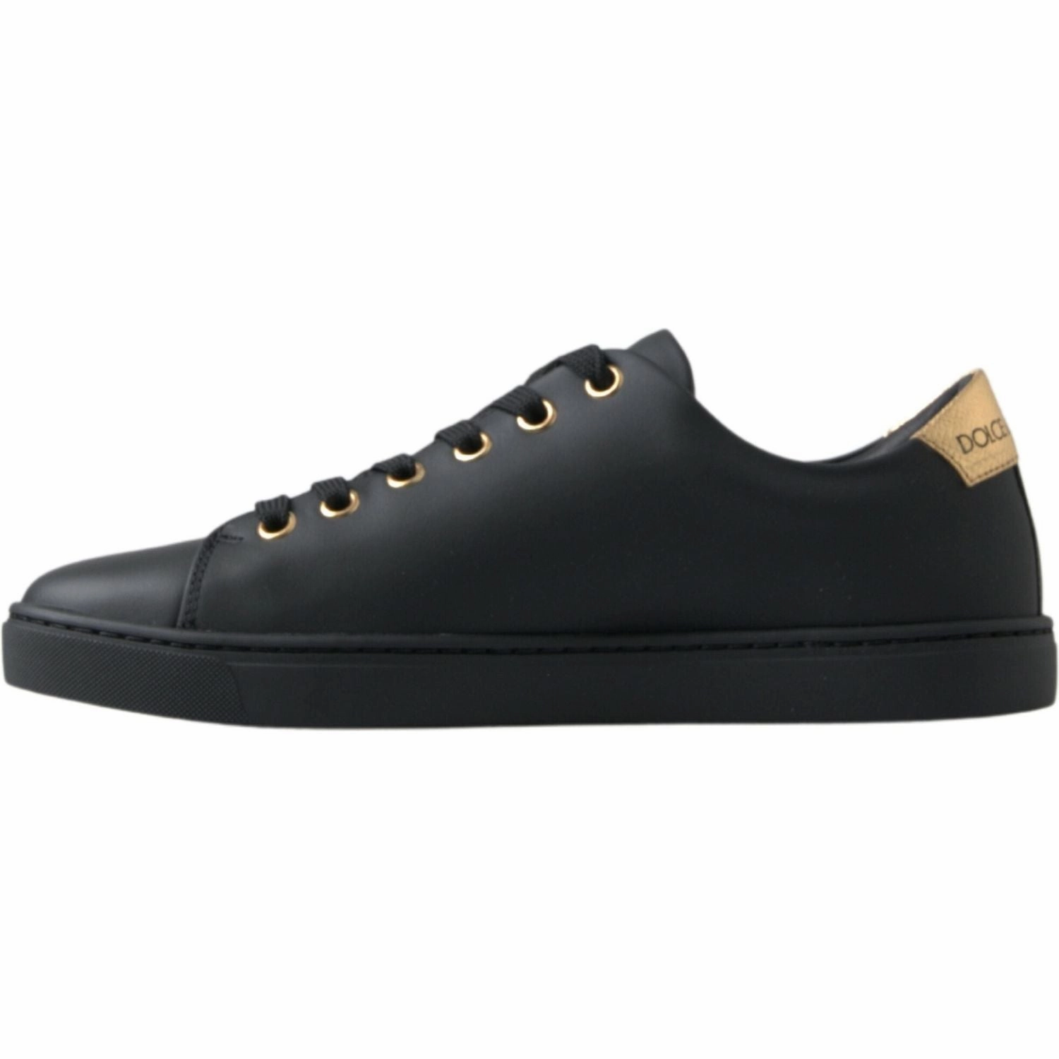 Square Toe Sneakers Dolce & Gabbana Black Gold Leather Classic Sneakers Shoes