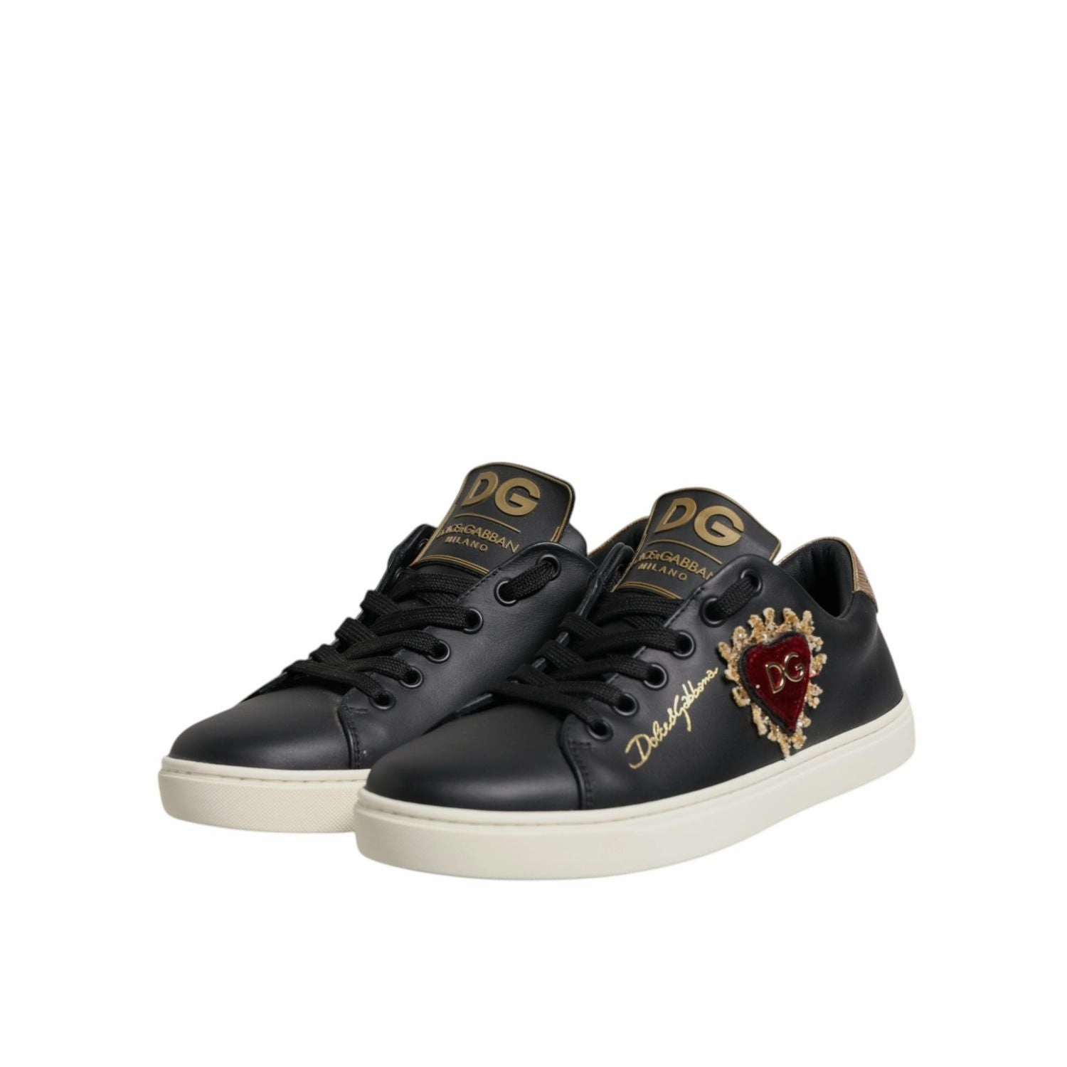 Rebok Sneakers Dolce & Gabbana Black Leather Gold Red Heart Sneakers Shoes
